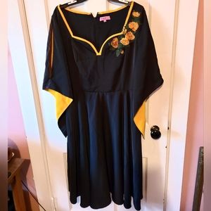 Golden yellow and black flare sleeve pinup dress. New without tags